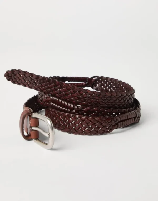 Scratched braided calfskin belt