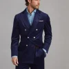 Sea Island cotton corduroy one-and-a-half breasted deconstructed blazer with patch pockets and metal buttons