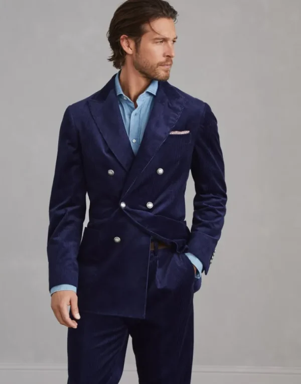 Sea Island cotton corduroy one-and-a-half breasted deconstructed blazer with patch pockets and metal buttons