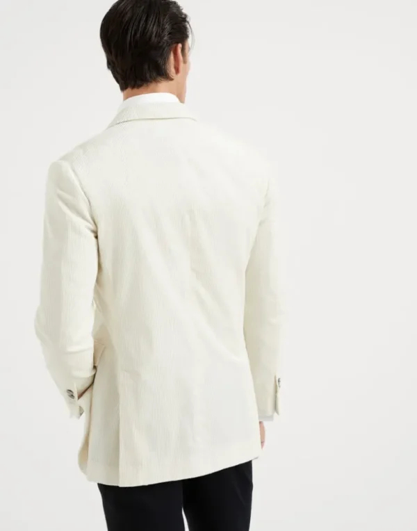 Sea Island cotton corduroy deconstructed blazer with large peak lapels and metal buttons