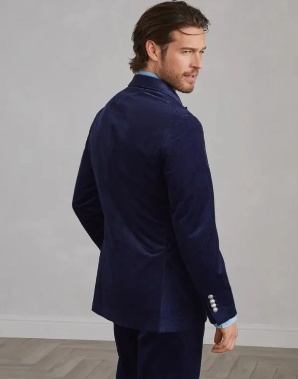 Sea Island cotton corduroy one-and-a-half breasted deconstructed blazer with patch pockets and metal buttons