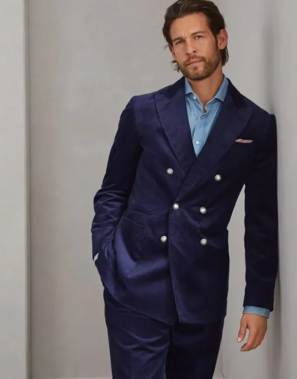 Sea Island cotton corduroy one-and-a-half breasted deconstructed blazer with patch pockets and metal buttons