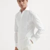 Sea Island cotton twill slim fit tuxedo shirt with pleated bib, spread collar and French cuffs