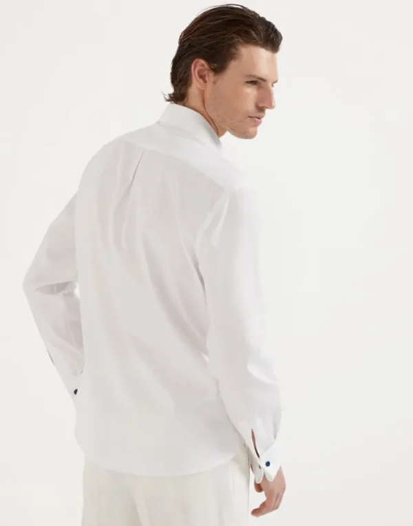 Sea Island cotton twill slim fit tuxedo shirt with pleated bib, spread collar and French cuffs