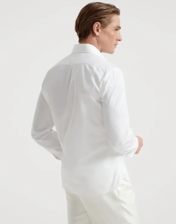 Sea Island cotton twill slim fit tuxedo shirt with pleated bib, spread collar and French cuffs