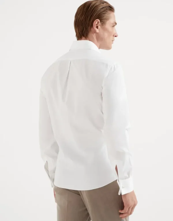 Sea Island cotton twill slim fit tuxedo shirt with spread collar