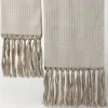 Set of two linen and cashmere chevron towels with hand-knotted fringes