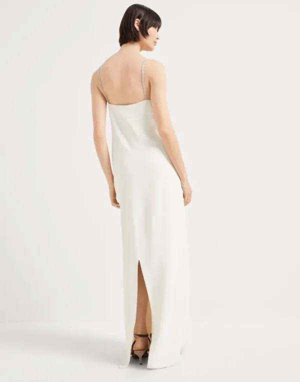 Silk and acetate crêpe cady square-neck dress with shiny straps