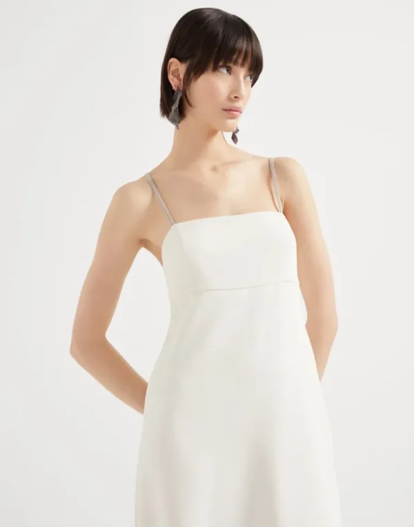 Silk and acetate crêpe cady square-neck dress with shiny straps