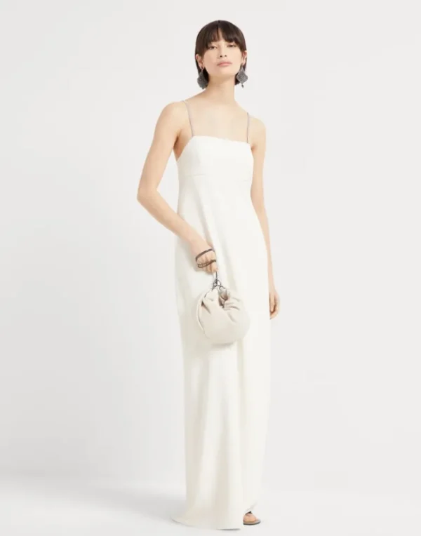 Silk and acetate crêpe cady square-neck dress with shiny straps