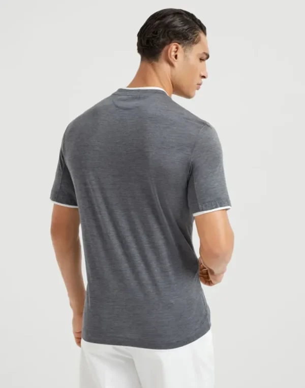 Silk and cotton jersey crew neck T-shirt with faux-layering