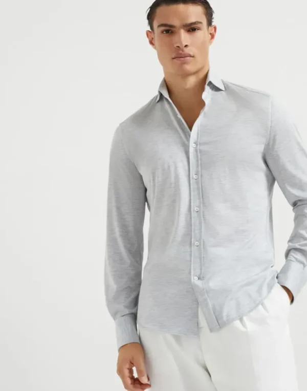 Silk and cotton jersey shirt with spread collar