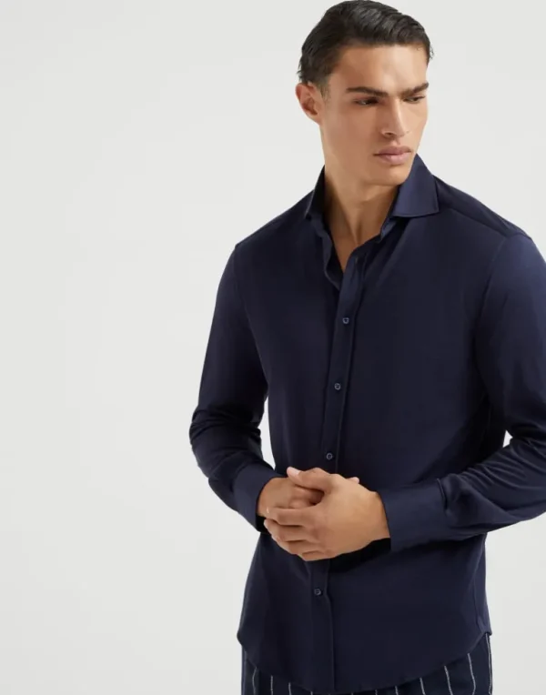 Silk and cotton jersey shirt with spread collar