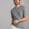 Silk and cotton lightweight jersey crew neck T-shirt with faux-layering