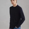 Silk and cotton lightweight jersey long sleeve crew neck T-shirt with contrast detail