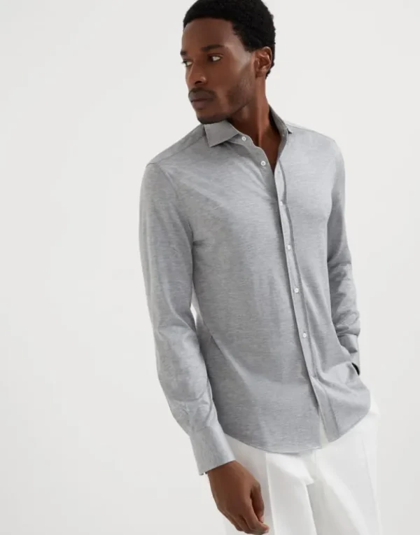 Silk and cotton lightweight jersey shirt with spead collar