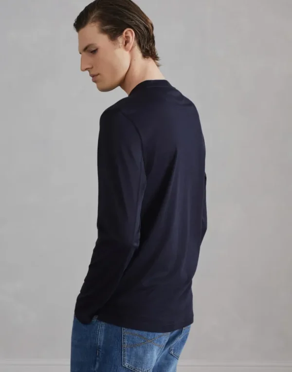 Silk and cotton lightweight jersey long sleeve crew neck T-shirt with contrast detail