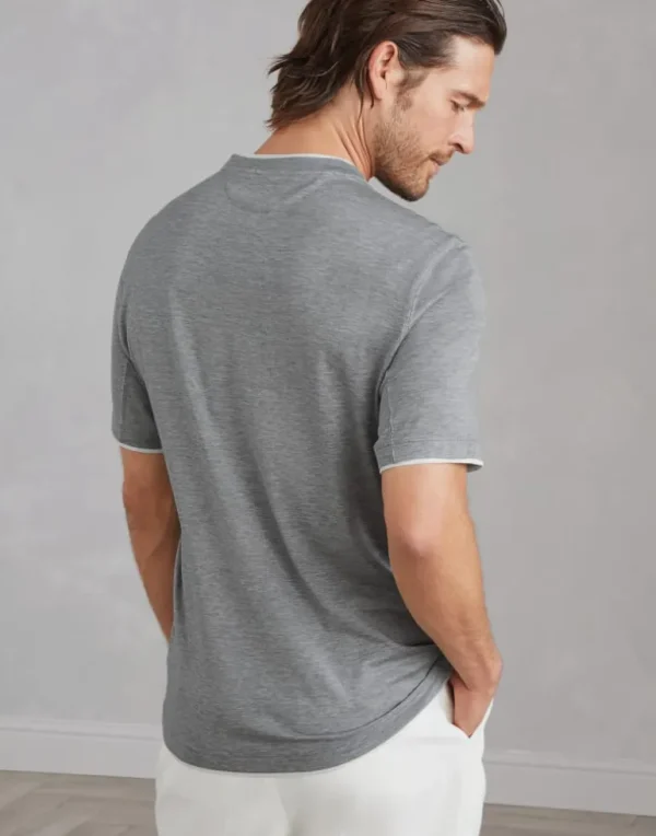 Silk and cotton lightweight jersey crew neck T-shirt with faux-layering