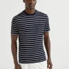 Silk and cotton striped jersey crew neck T-shirt with chest pocket