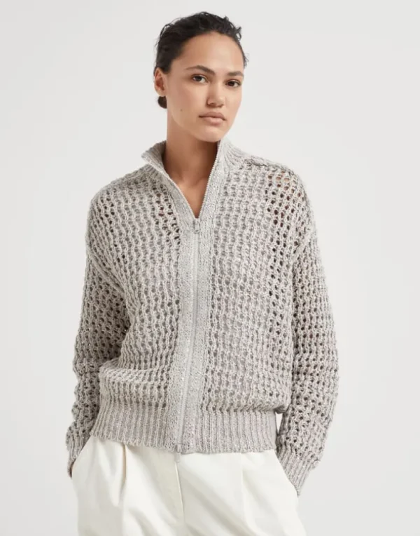 Silk and linen rustic dazzling net cardigan