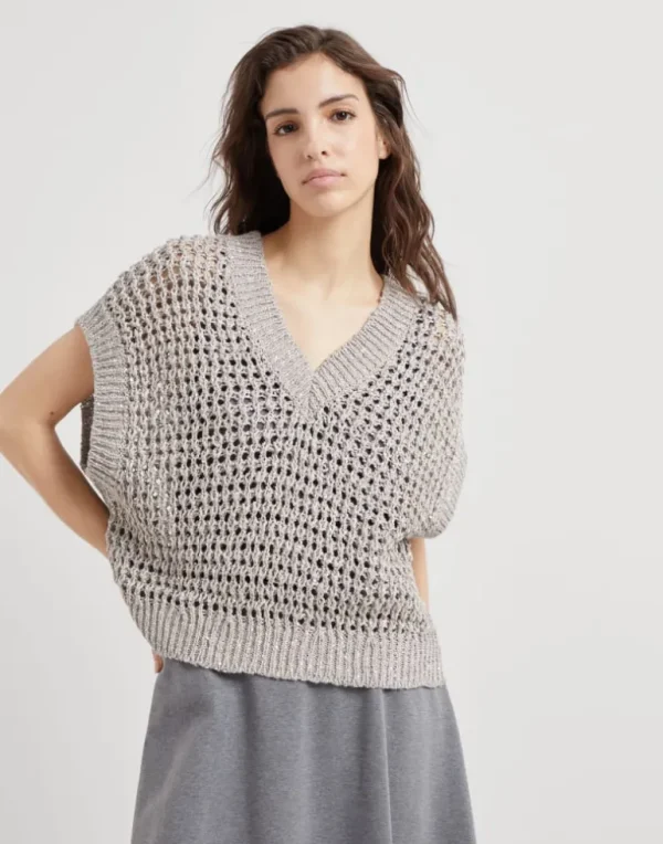 Silk and linen rustic dazzling net sweater