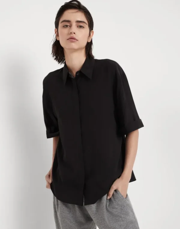 Silk crêpe de Chine shirt with precious buttonhole