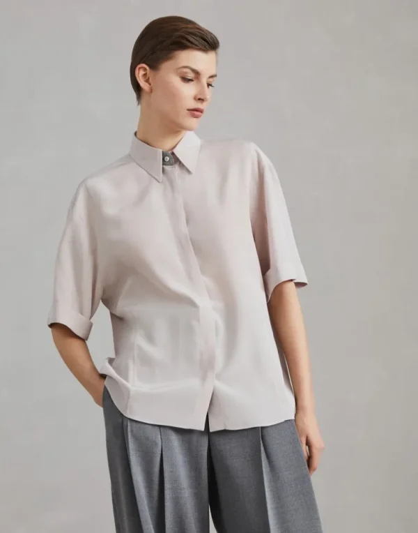 Silk crêpe de Chine shirt with precious buttonhole