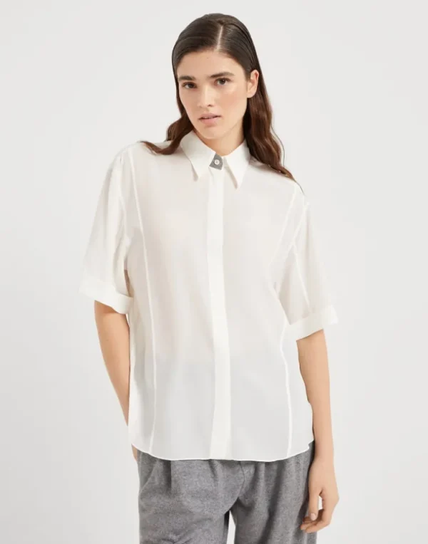 Silk crêpe de Chine shirt with precious buttonhole