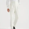 Silk diagonal tuxedo trousers with double pleats and tabbed waistband