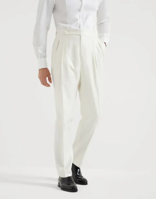 Silk diagonal tuxedo trousers with double pleats and tabbed waistband