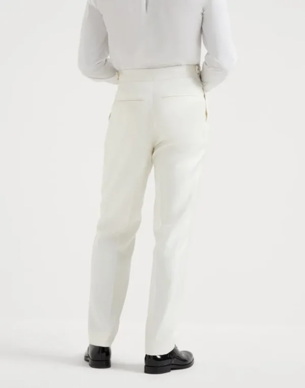 Silk diagonal tuxedo trousers with double pleats and tabbed waistband