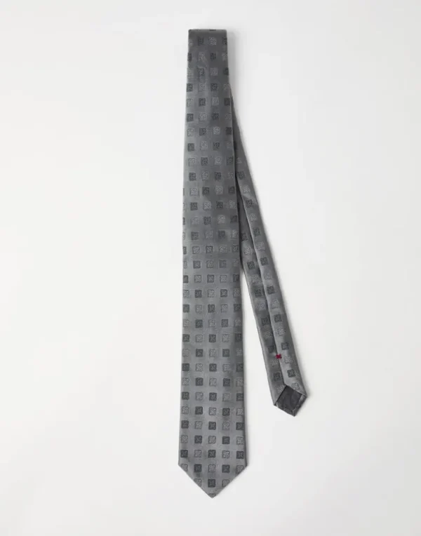 Silk tie with squares pattern