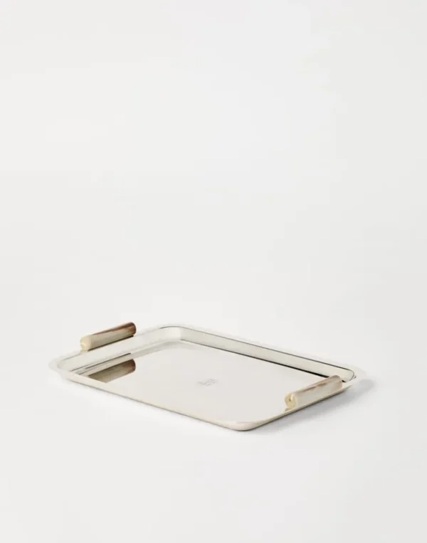 Silver-plated steel tray with buffalo horn details