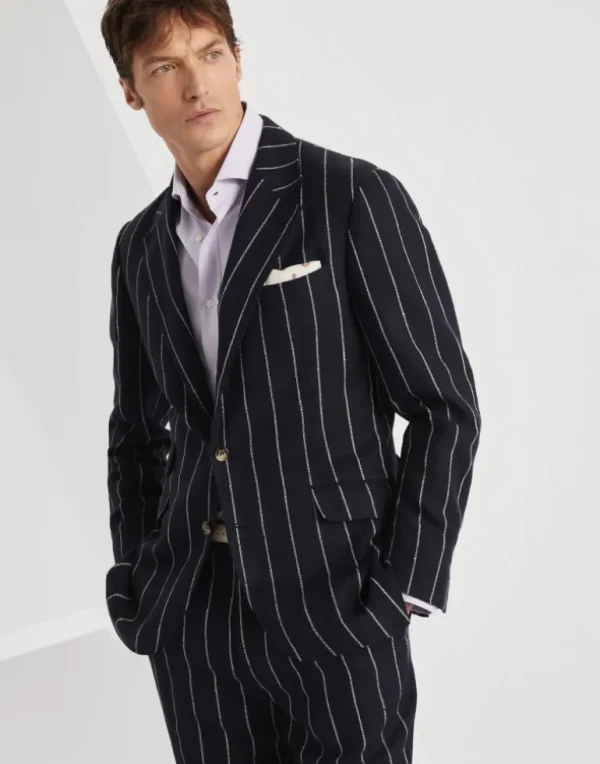 Slubbed linen and cotton chalk stripe canvas deconstructed Cavallo blazer