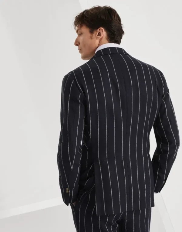 Slubbed linen and cotton chalk stripe canvas deconstructed Cavallo blazer