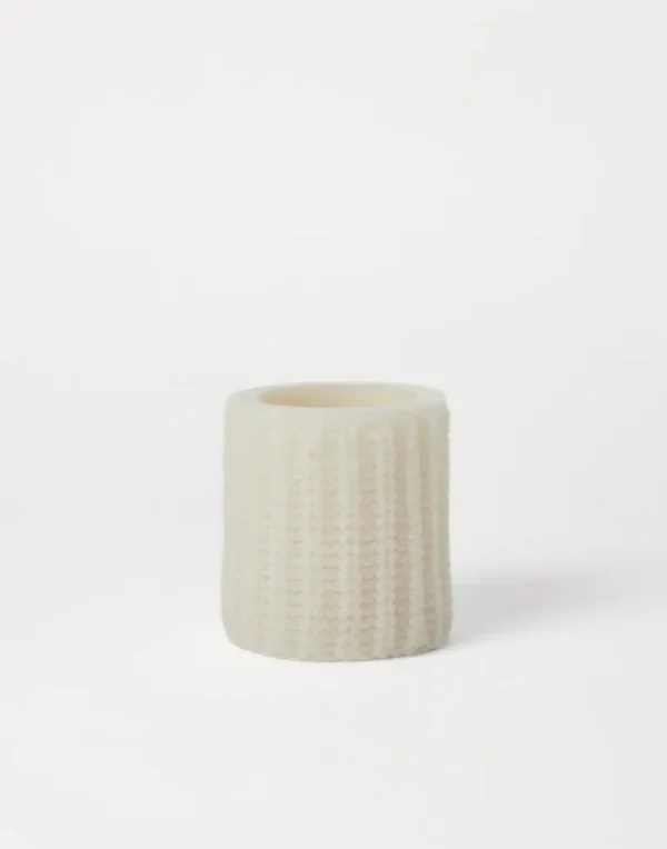 Small wax lantern with English rib knit effect