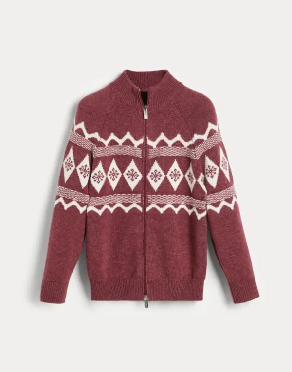 Snowflake jacquard cardigan in cashmere with zipper