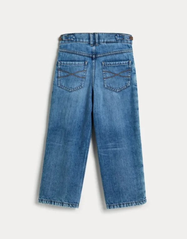 Soft denim straight trousers with monili