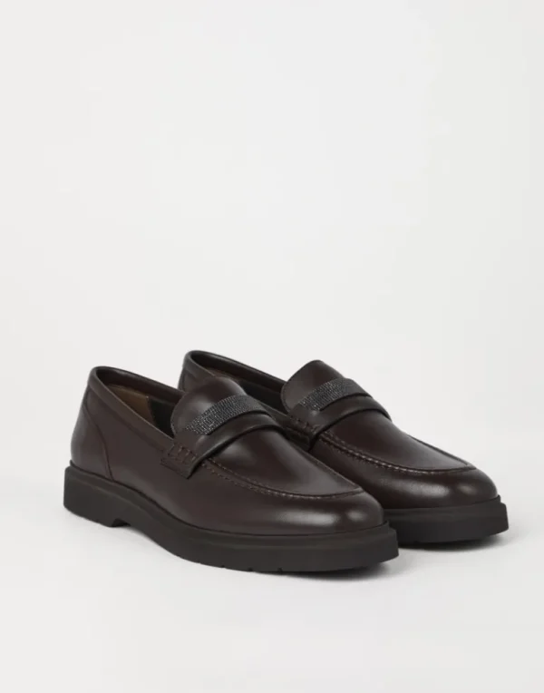 Soft nappa leather penny loafers with precious insert