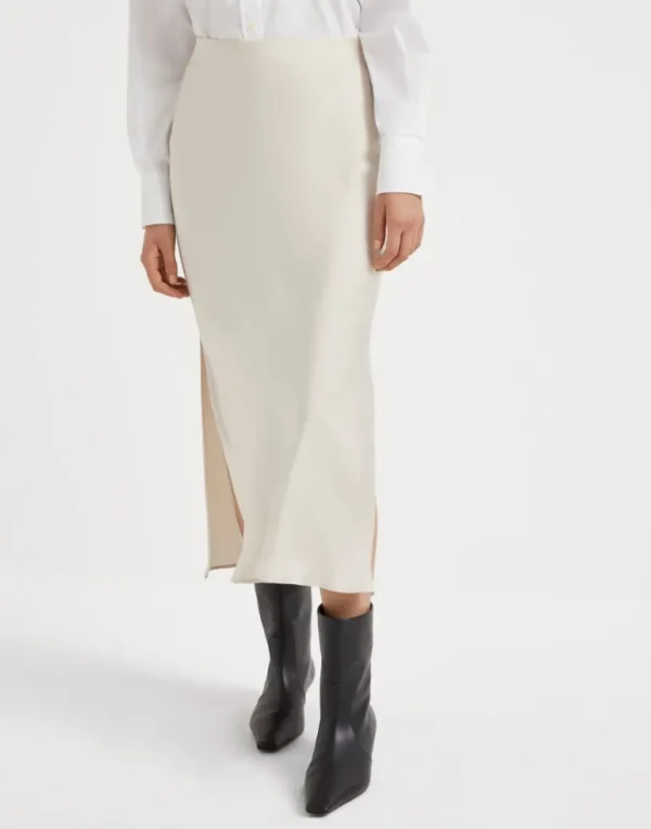 Soft techno satin fluid pencil skirt