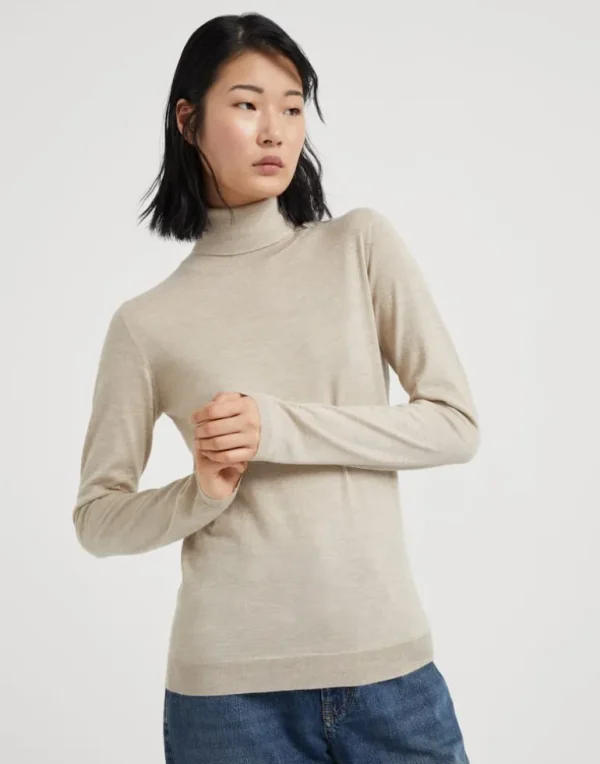 Sparkling cashmere and silk lightweight turtleneck sweater