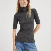 Sparkling cashmere and silk rib knit turtleneck sweater