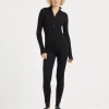 Sparkling cashmere and silk lightweight rib knit jumpsuit with half zip and shiny detail