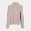 Sparkling cashmere and silk lightweight ribbed turtleneck sweater with monili