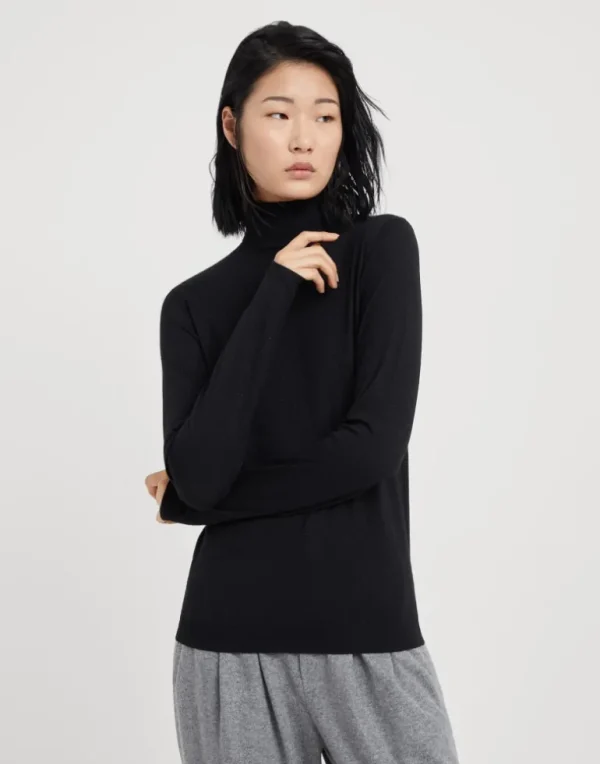 Sparkling cashmere and silk lightweight turtleneck sweater