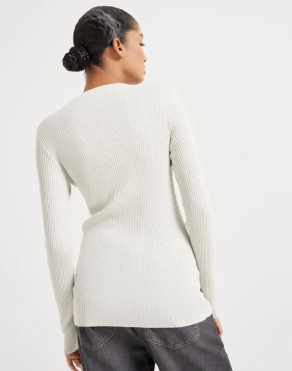 Sparkling cashmere and silk rib knit lightweight sweater