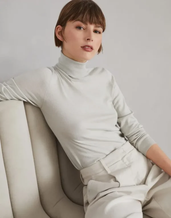 Sparkling cashmere and silk lightweight turtleneck sweater