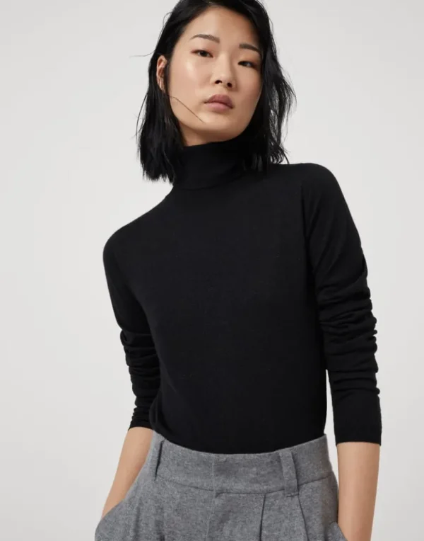 Sparkling cashmere and silk lightweight turtleneck sweater