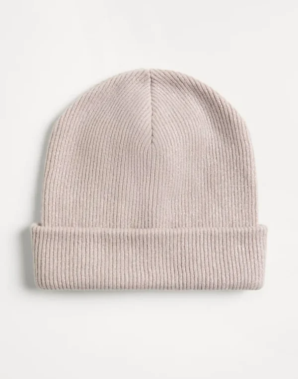 Sparkling cashmere rib knit beanie