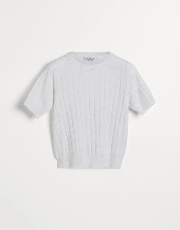 Sparkling cashmere rib knit t-shirt